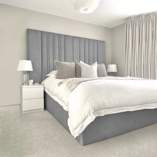 LUXURY WIDE PANEL VELVET UPHOLSTERED BED FRAME ALL SIZES AVAILABLE