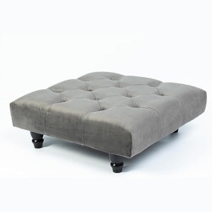 Chesterfield Plush Velvet Footstool Pouffe with Chrome Legs – Grey (60cm x 60cm x 15cm)