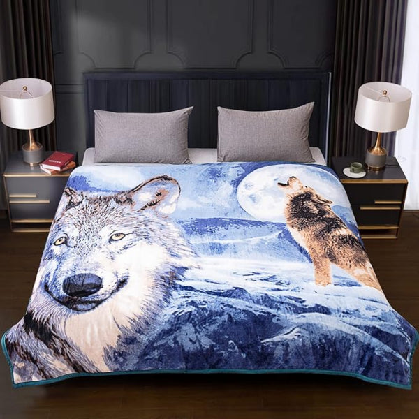 Mink Warm Sofa Bed Decor - Blankets for Couch and Bed - Printed Roll Mink Throw Sofa Bed Decor - Winter Warm Blanket Travel Bed (Moonlight Wolf, Double (150x 200 Cm))