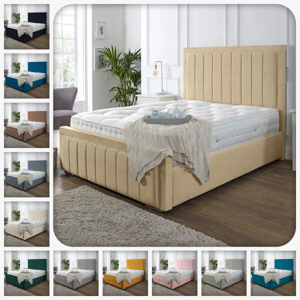 NEW OTTOMAN STORAGE PANEL PLUSH VELVET UPHOLSTERED BED FRAME DOUBLE & KING SIZE