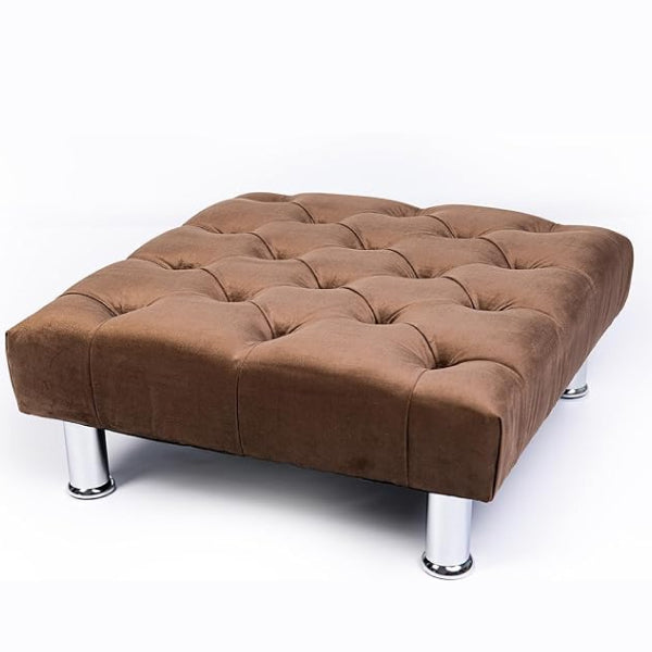 Chesterfield Plush Velvet Footstool – Luxury Padded Seat with Button-Tufted Design, Upholstered Ottoman with Choice of Wooden or Chrome Legs (Available in Multiple Sizes)