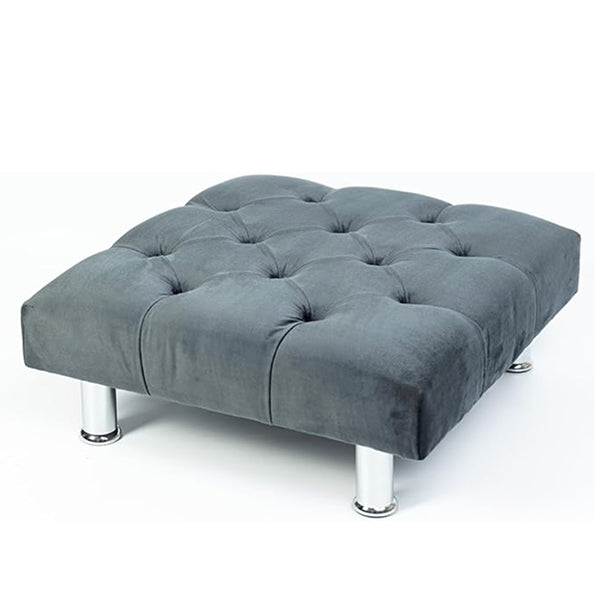 Chesterfield Plush Velvet Footstool – Luxury Padded Seat with Button-Tufted Design, Upholstered Ottoman with Choice of Wooden or Chrome Legs (Available in Multiple Sizes)