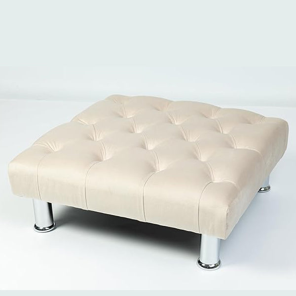 Chesterfield Plush Velvet Footstool – Luxury Padded Seat with Button-Tufted Design, Upholstered Ottoman with Choice of Wooden or Chrome Legs (Available in Multiple Sizes)