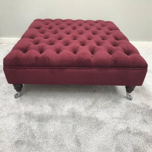Extra Large Chesterfield Footstool - Plush velvet Burgundy - Deep Buttoned Ottoman - Coffee Table