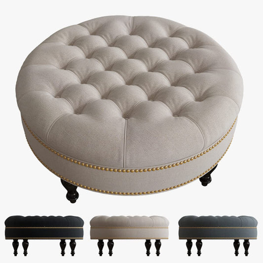 Large Velvet Round Ottoman Coffee Table – Upholstered Tufted Button Footrest Bench