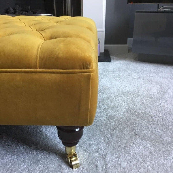 Extra Large Chesterfield Footstool – Plush Velvet Turmeric – Deep Buttoned Ottoman – Coffee Table
