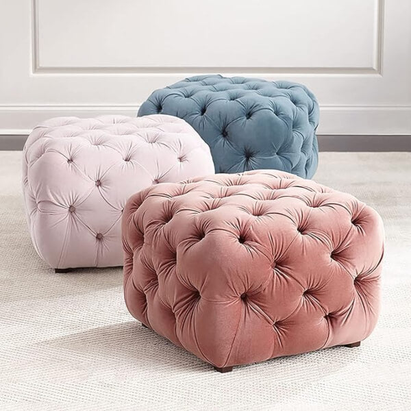 AWQM Modern Velvet Ottoman – Multi-Functional Square Footstool with Metal Legs & Hidden Storage