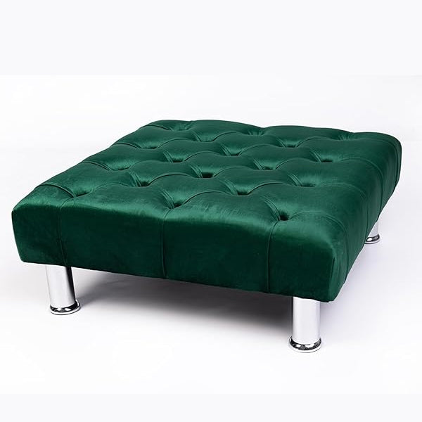 Chesterfield Plush Velvet Footstool – Luxury Padded Seat with Button-Tufted Design, Upholstered Ottoman with Choice of Wooden or Chrome Legs (Available in Multiple Sizes)