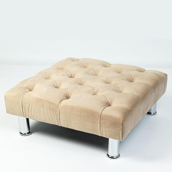 Chesterfield Plush Velvet Footstool – Luxury Padded Seat with Button-Tufted Design, Upholstered Ottoman with Choice of Wooden or Chrome Legs (Available in Multiple Sizes)