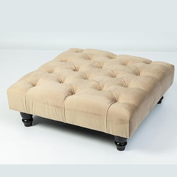 Chesterfield Plush Velvet Footstool – Luxury Padded Seat with Button-Tufted Design, Upholstered Ottoman with Choice of Wooden or Chrome Legs (Available in Multiple Sizes)