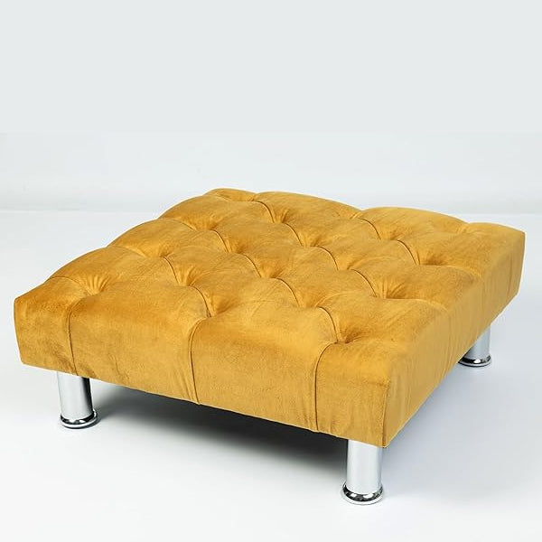 Chesterfield Plush Velvet Footstool – Luxury Padded Seat with Button-Tufted Design, Upholstered Ottoman with Choice of Wooden or Chrome Legs (Available in Multiple Sizes)