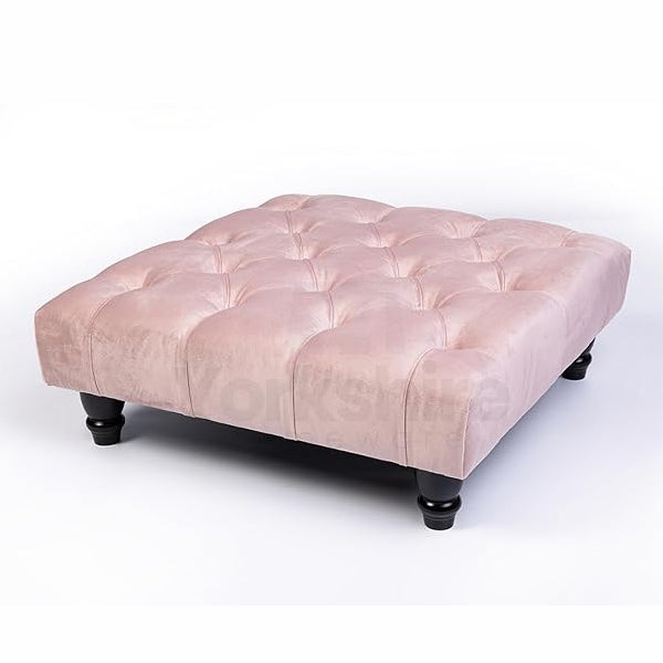 Chesterfield Plush Velvet Footstool – Luxury Padded Seat with Button-Tufted Design, Upholstered Ottoman with Choice of Wooden or Chrome Legs (Available in Multiple Sizes)