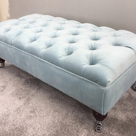 Large Ottoman Chesterfield Footstool In Sky Blue Velvet