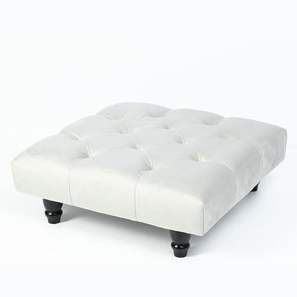 Chesterfield Plush Velvet Footstool – Luxury Padded Seat with Button-Tufted Design, Upholstered Ottoman with Choice of Wooden or Chrome Legs (Available in Multiple Sizes)