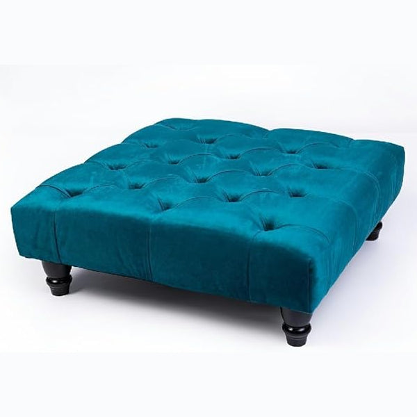 Chesterfield Plush Velvet Footstool – Luxury Padded Seat with Button-Tufted Design, Upholstered Ottoman with Choice of Wooden or Chrome Legs (Available in Multiple Sizes)