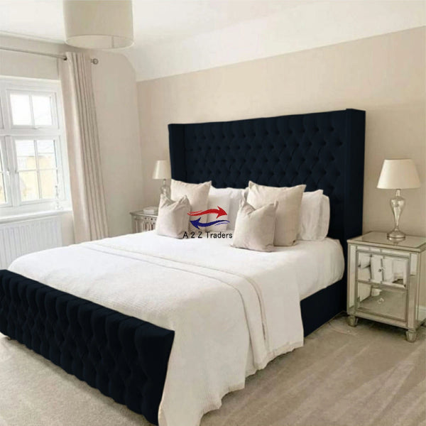 Osaka Chesterfield Ottoman Storage Gas Lift Winged Bed Frame Velvet Upholstered