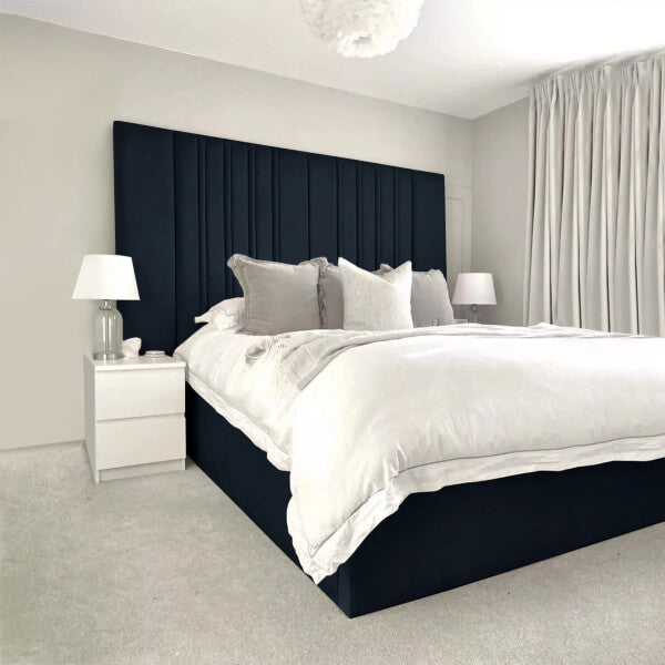 LUXURY WIDE PANEL VELVET UPHOLSTERED BED FRAME ALL SIZES AVAILABLE