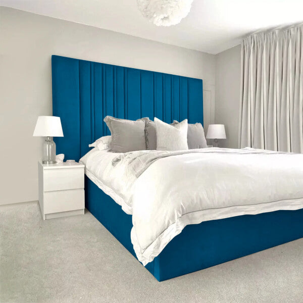 LUXURY WIDE PANEL VELVET UPHOLSTERED BED FRAME ALL SIZES AVAILABLE