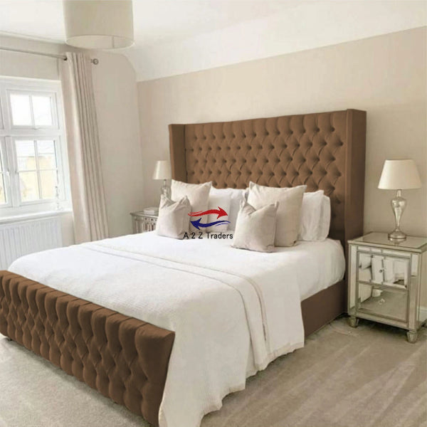 Osaka Chesterfield Ottoman Storage Gas Lift Winged Bed Frame Velvet Upholstered