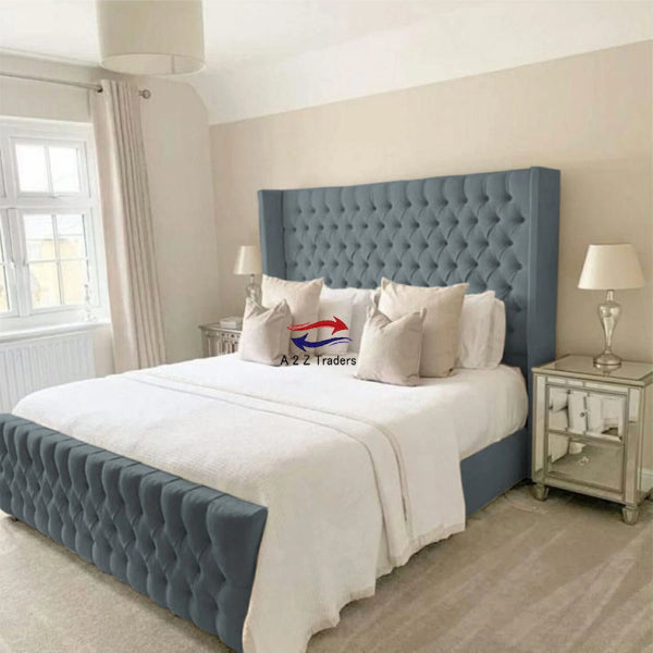 Osaka Chesterfield Ottoman Storage Gas Lift Winged Bed Frame Velvet Upholstered