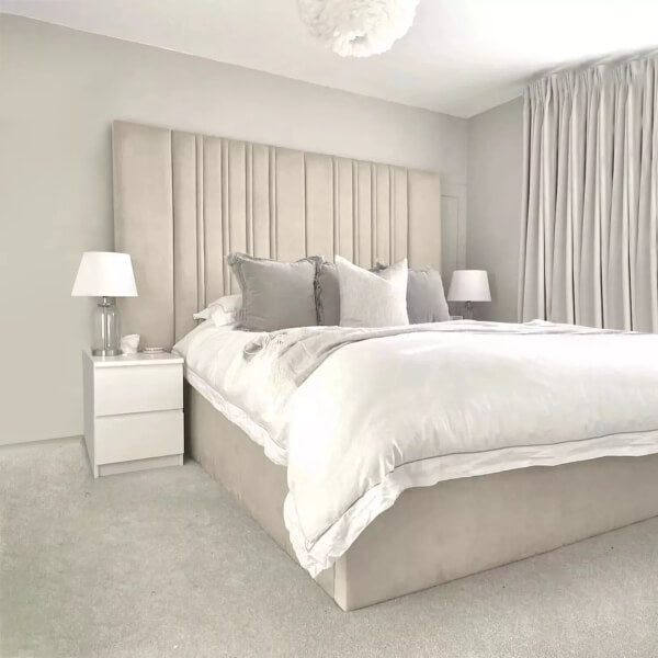 LUXURY WIDE PANEL VELVET UPHOLSTERED BED FRAME ALL SIZES AVAILABLE