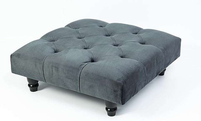 Chesterfield Footstool Coffee Table Footrest Plush Velvet Fabric & Deep Matching Buttons Upholstered Pouffe Strong and Durable Footstool 50cm (L) x 50cm (W) x 15cm (H)