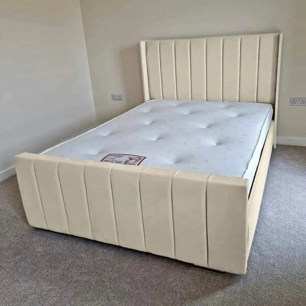 NEW OTTOMAN PANEL PLUSH VELVET UPHOLSTERED BEDFRAME MANUFACTURED IN THE UK SALE