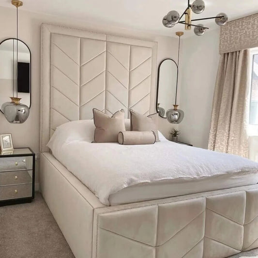 DOBY PANEL VELVET UPHOLSTERED BED FRAME ALL SIZES AVAILABLE