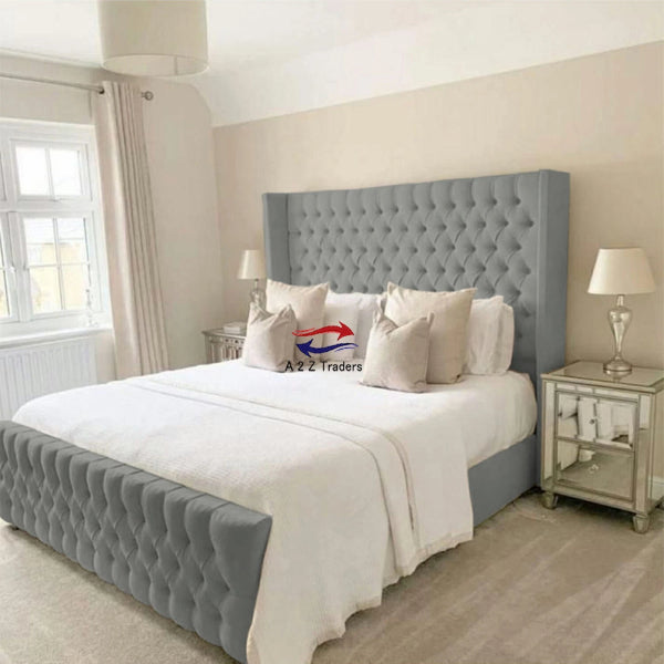 Osaka Chesterfield Ottoman Storage Gas Lift Winged Bed Frame Velvet Upholstered