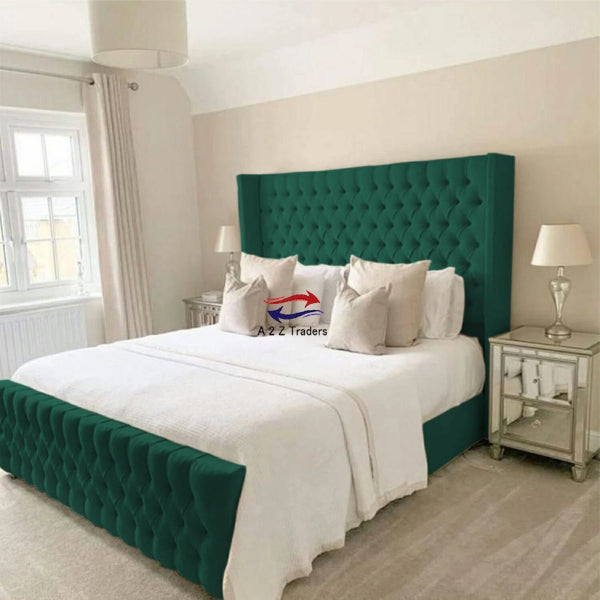 Osaka Chesterfield Ottoman Storage Gas Lift Winged Bed Frame Velvet Upholstered