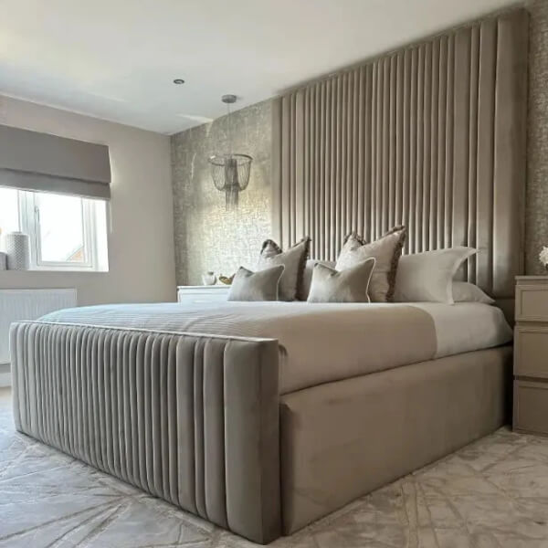 HALAND PANEL VELVET UPHOLSTERED BED FRAME ALL SIZES AVAILABLE