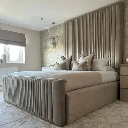 HALAND PANEL VELVET UPHOLSTERED BED FRAME ALL SIZES AVAILABLE