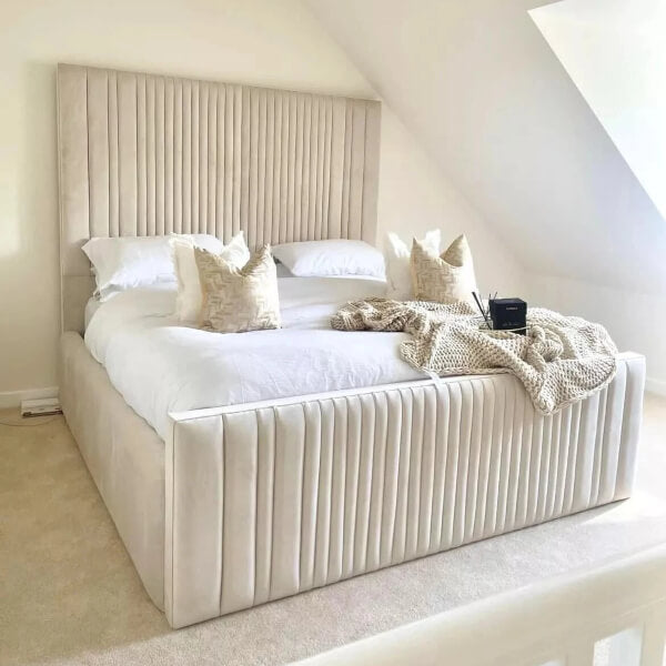 KIMM PANEL VELVET UPHOLSTERED BED FRAME ALL SIZES AVAILABLE