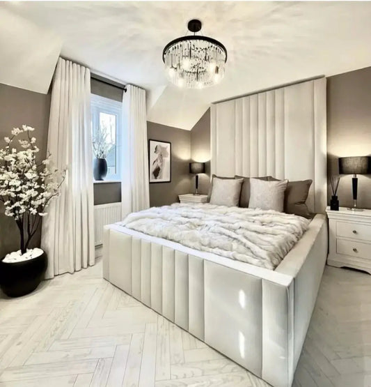 LUXURY HIGH HEADBOARD VELVET UPHOLSTERED BED FRAME ALL SIZES AVAILABLE