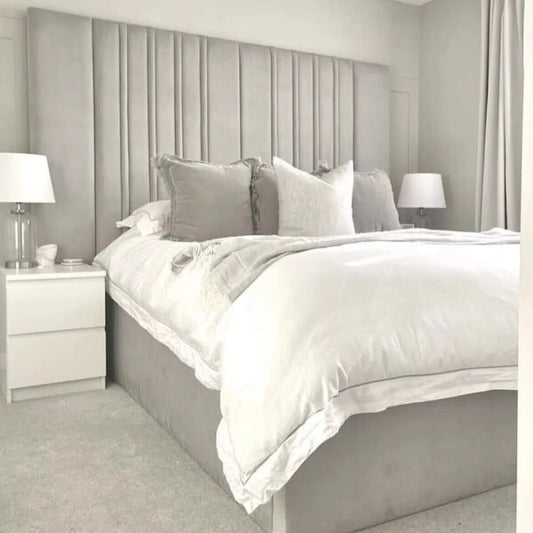 LUXURY WIDE PANEL VELVET UPHOLSTERED BED FRAME ALL SIZES AVAILABLE