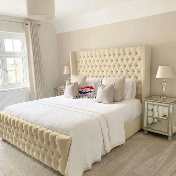 Osaka Chesterfield Ottoman Storage Gas Lift Winged Bed Frame Velvet Upholstered