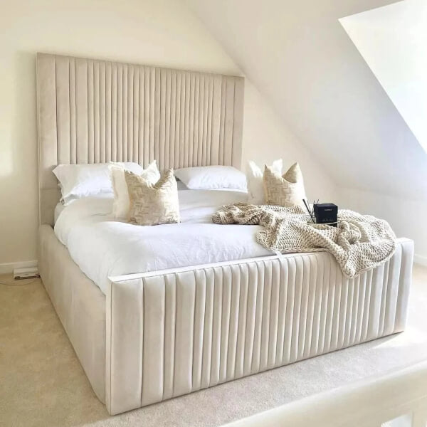 MILAN PANEL VELVET UPHOLSTERED BED FRAME ALL SIZES AVAILABLE