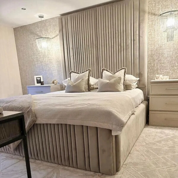 MILAN PANEL VELVET UPHOLSTERED BED FRAME ALL SIZES AVAILABLE