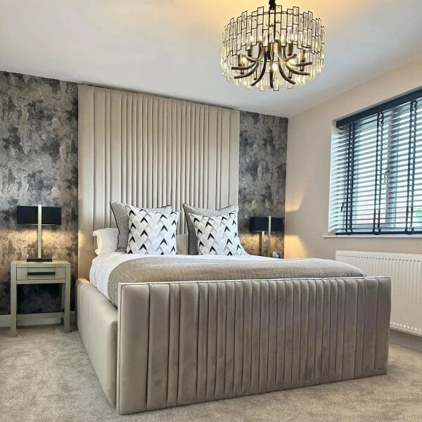 MILAN PANEL VELVET UPHOLSTERED BED FRAME ALL SIZES AVAILABLE