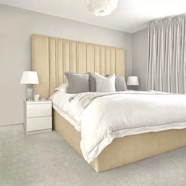 LUXURY WIDE PANEL VELVET UPHOLSTERED BED FRAME ALL SIZES AVAILABLE