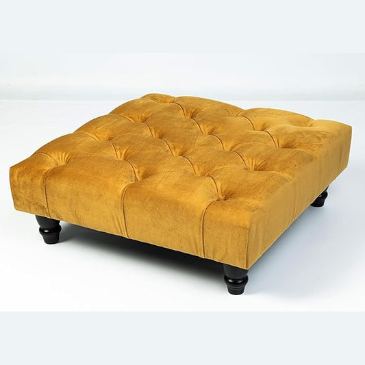 Chesterfield Plush Velvet Footstool – Luxury Padded Seat with Button-Tufted Design, Upholstered Ottoman with Choice of Wooden or Chrome Legs (Available in Multiple Sizes)