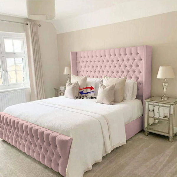 Osaka Chesterfield Ottoman Storage Gas Lift Winged Bed Frame Velvet Upholstered