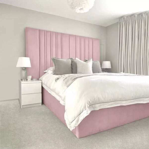 LUXURY WIDE PANEL VELVET UPHOLSTERED BED FRAME ALL SIZES AVAILABLE