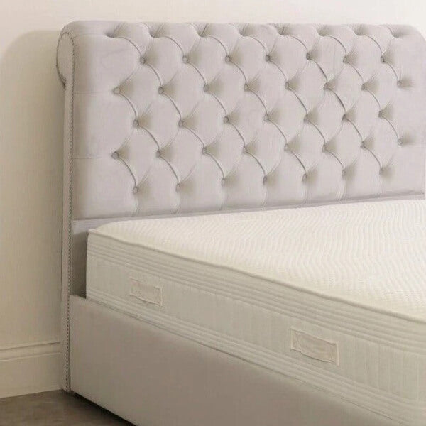 SCROLL SLEIGH NAPLES PLAIN VELVET UPHOLSTERED BED FRAME DOUBLE & KING SIZE