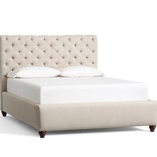 SCROLL SLEIGH NAPLES PLAIN VELVET UPHOLSTERED BED FRAME DOUBLE & KING SIZE