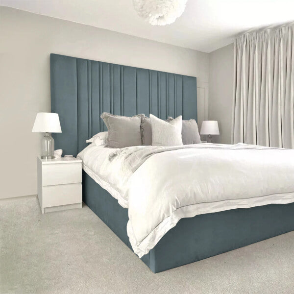 LUXURY WIDE PANEL VELVET UPHOLSTERED BED FRAME ALL SIZES AVAILABLE