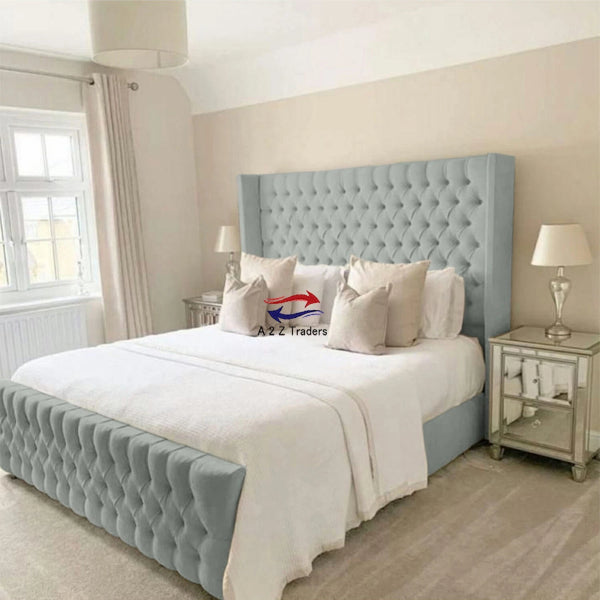 Osaka Chesterfield Ottoman Storage Gas Lift Winged Bed Frame Velvet Upholstered