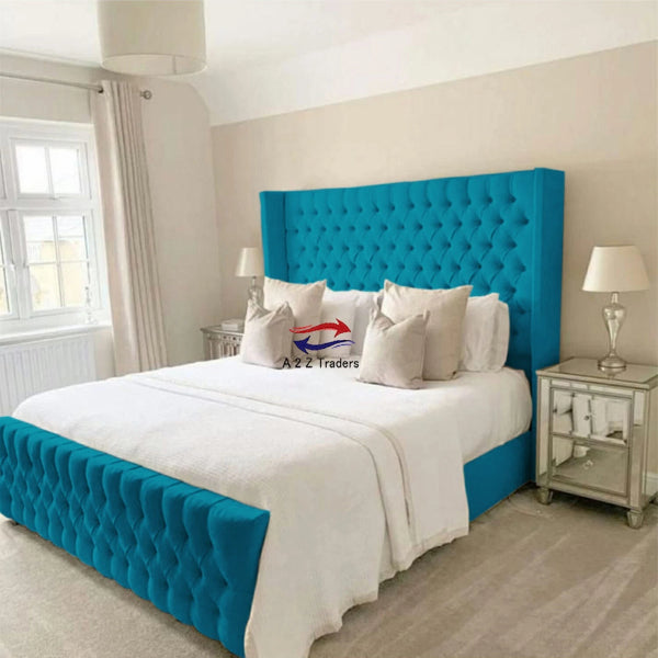 Osaka Chesterfield Ottoman Storage Gas Lift Winged Bed Frame Velvet Upholstered