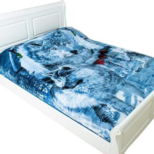 Mink Warm Sofa Bed Decor - Blankets for Couch and Bed - Printed Roll Mink Throw Sofa Bed Decor - Winter Warm Blanket Travel Bed (Moonlight Wolf, Double (150x 200 Cm))