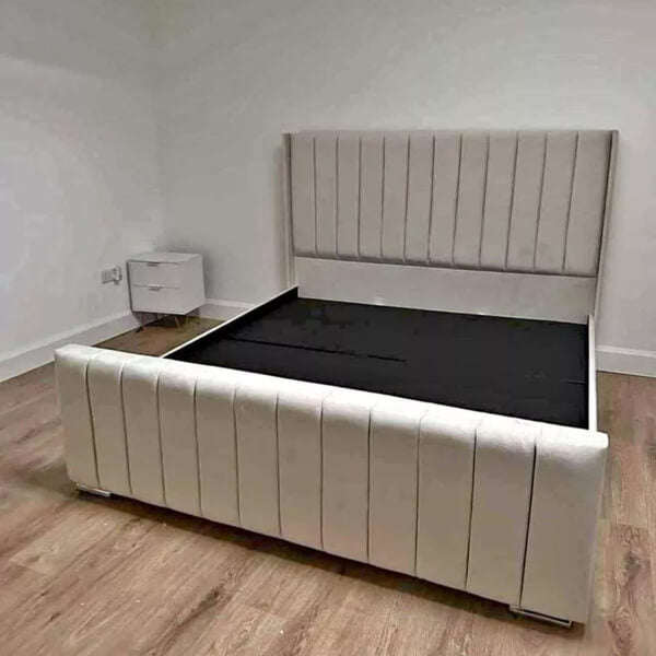 NEW OTTOMAN PANEL PLUSH VELVET UPHOLSTERED BEDFRAME MANUFACTURED IN THE UK SALE